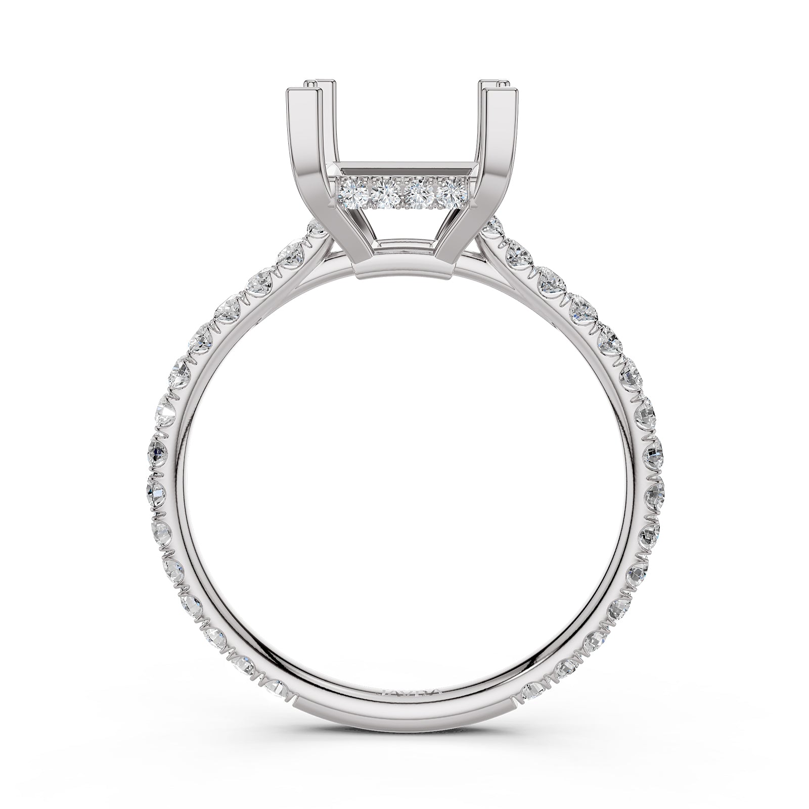 Hidden Halo U Pave Set Semi Mount Lab Grown Diamond Engagement Ring 0.47 Ct.