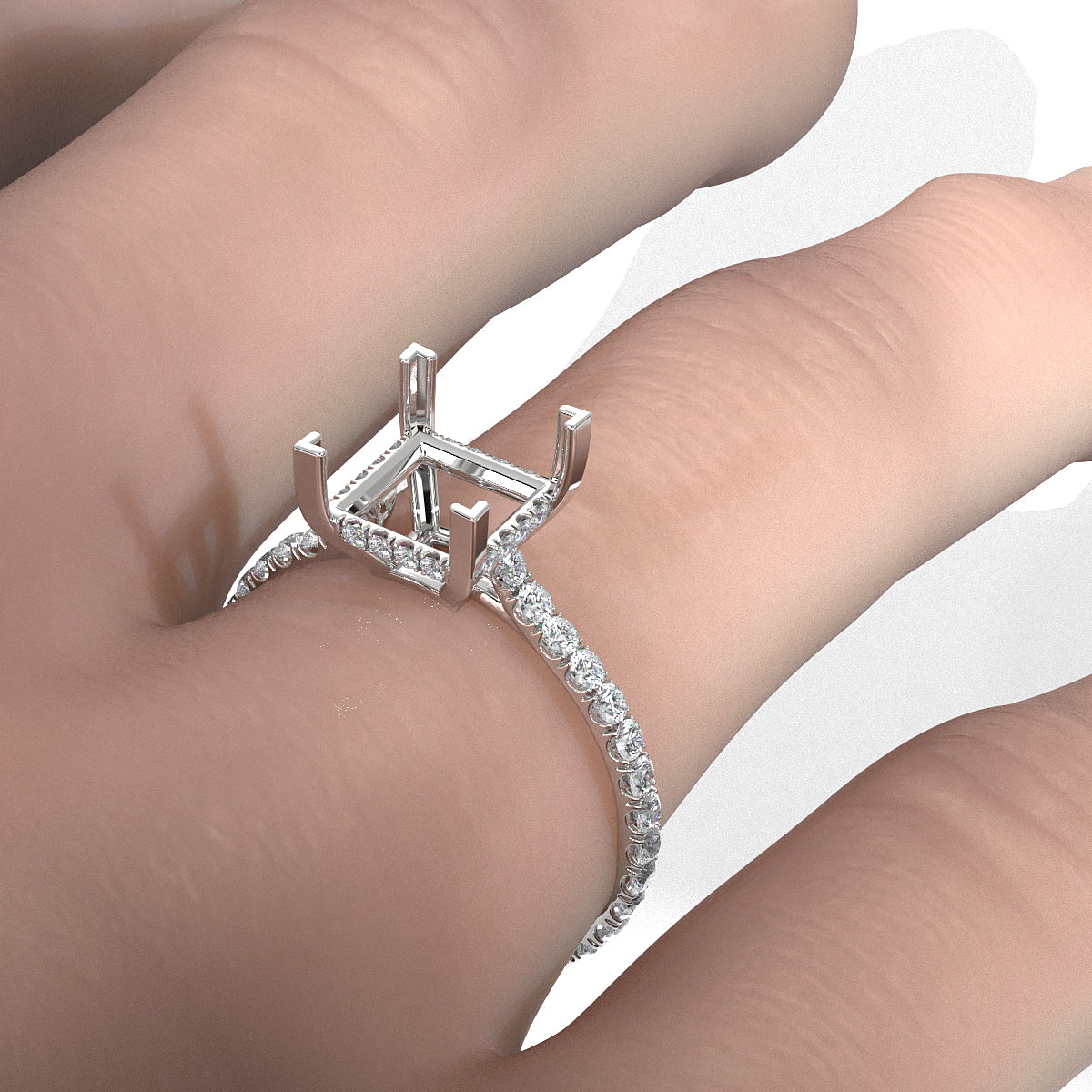 Hidden Halo U Pave Set Semi Mount Lab Grown Diamond Engagement Ring 0.47 Ct.