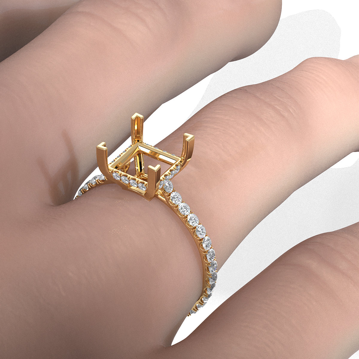 Hidden Halo U Pave Set Semi Mount Lab Grown Diamond Engagement Ring 0.47 Ct.