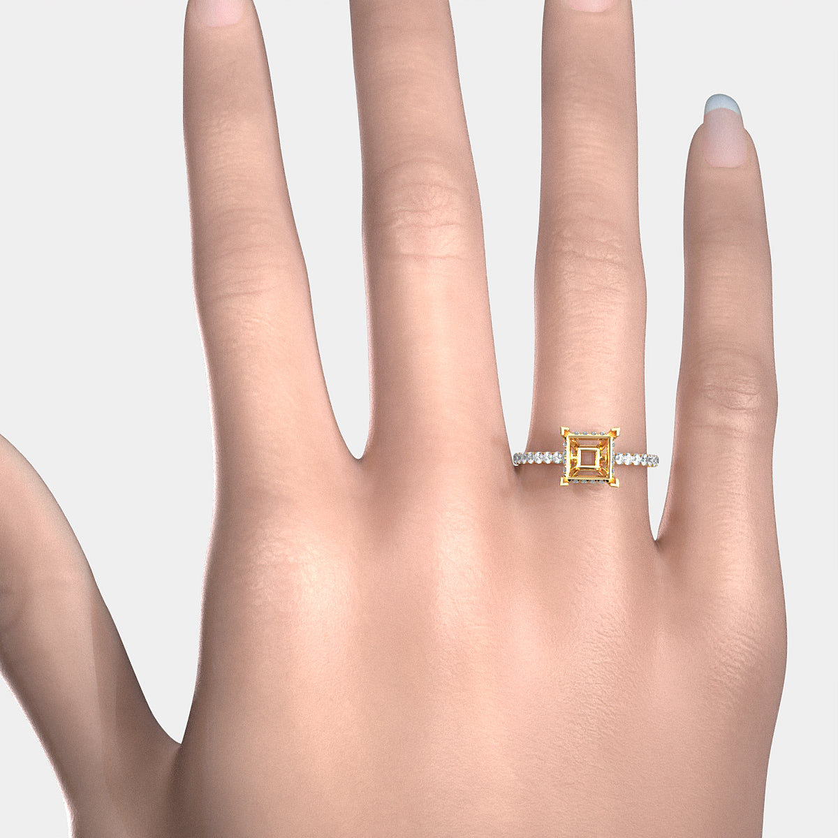 Hidden Halo U Pave Set Semi Mount Lab Grown Diamond Engagement Ring 0.47 Ct.