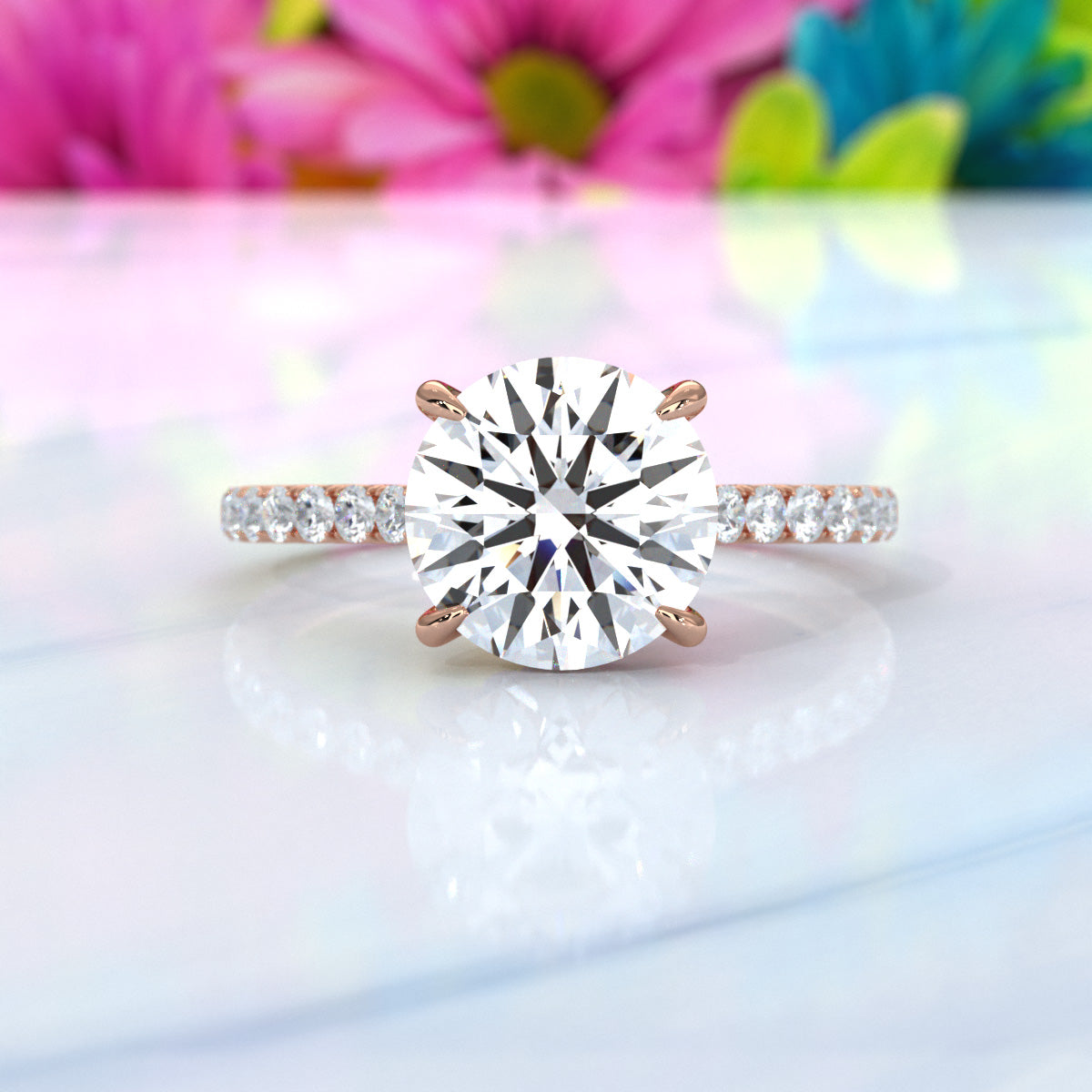 Hidden Halo U Pave Set Lab Grown Diamond Engagement Ring IGI Certified 2.47 Ctw.