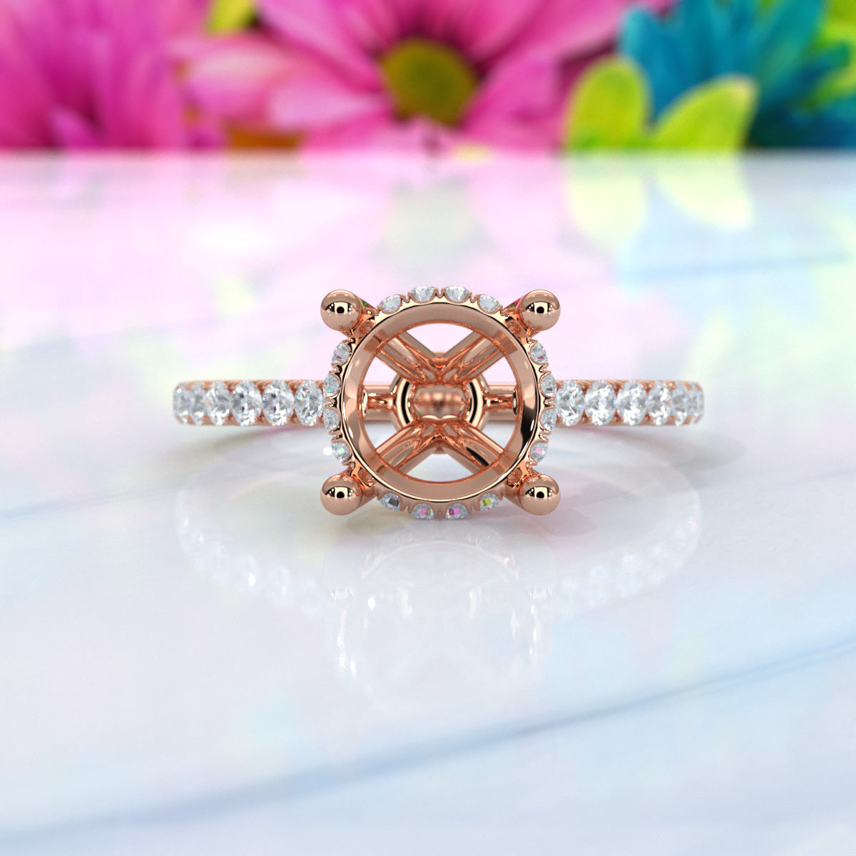 Hidden Halo U Pave Set Semi Mount Lab Grown Diamond Engagement Ring 0.47 Ct.