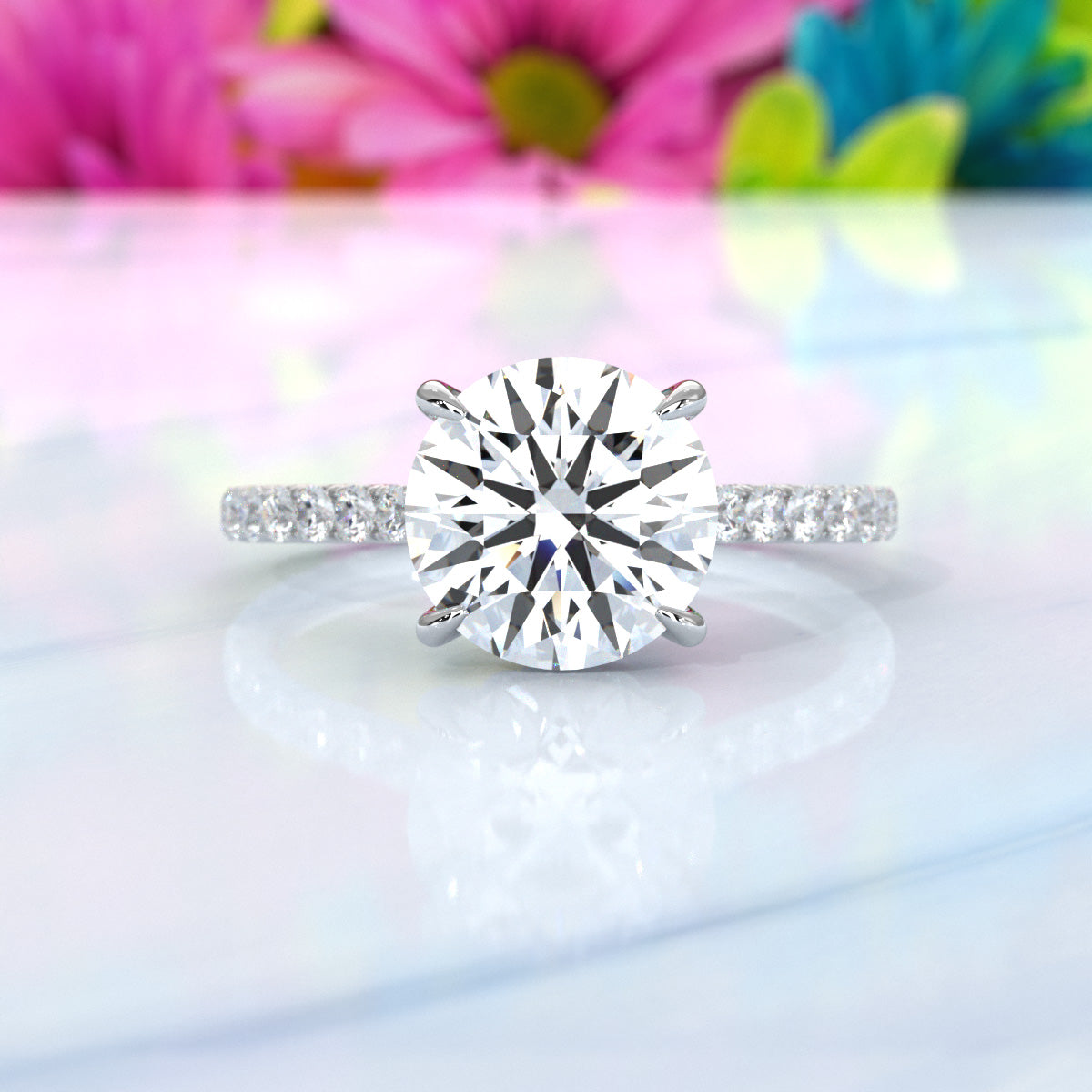 Hidden Halo U Pave Set Lab Grown Diamond Engagement Ring IGI Certified 2.47 Ctw.