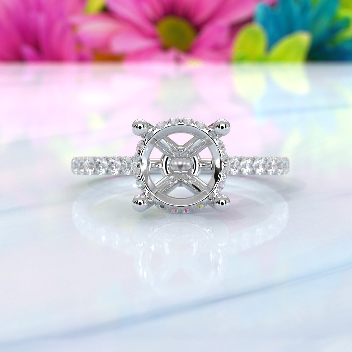 Hidden Halo U Pave Set Semi Mount Lab Grown Diamond Engagement Ring 0.47 Ct.