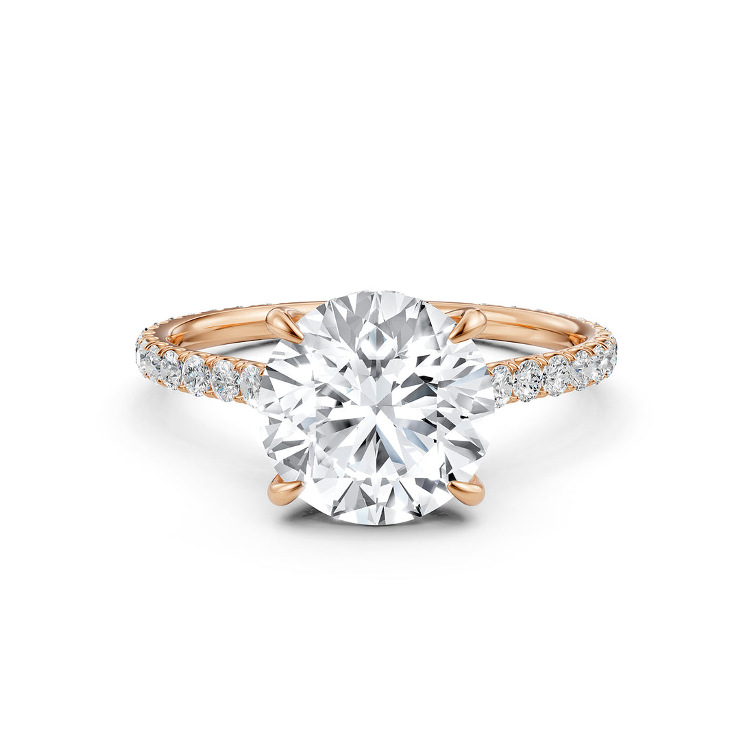 Hidden Halo french U Cut Pave Set Round Lab Grown Diamond Engagement Ring