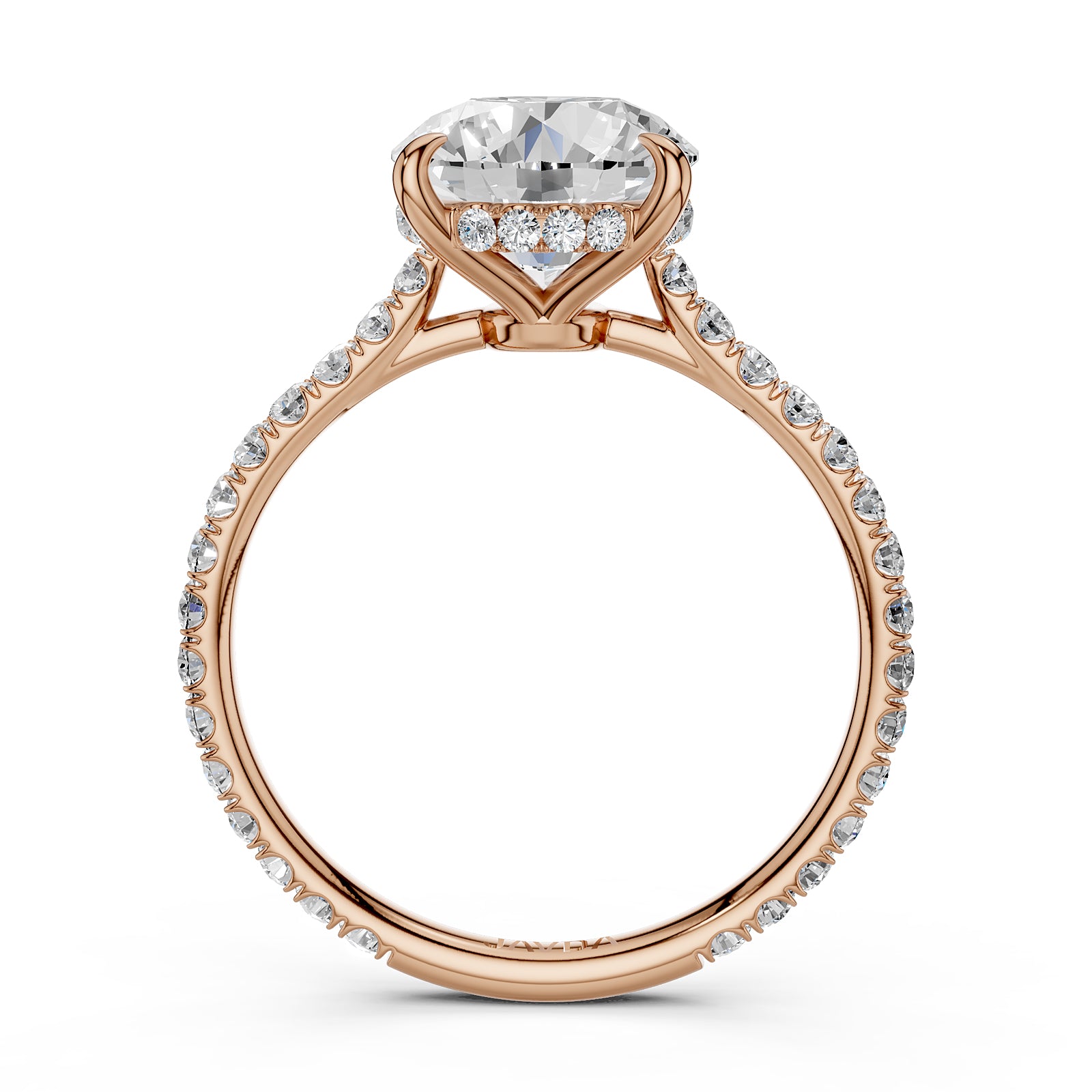 Hidden Halo french U Cut Pave Set Round Lab Grown Diamond Engagement Ring