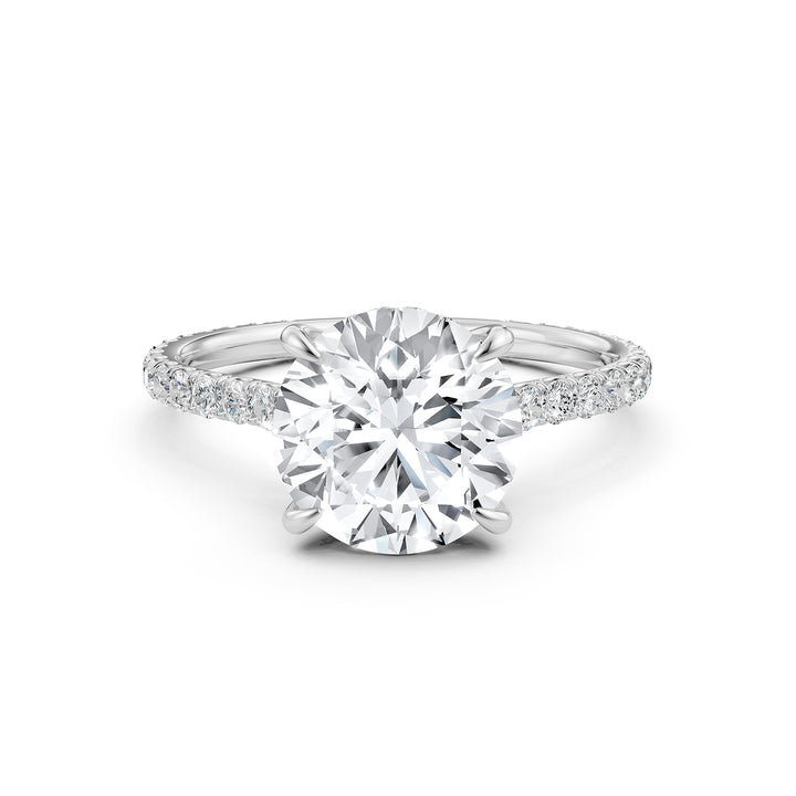 Hidden Halo french U Cut Pave Set Round Lab Grown Diamond Engagement Ring
