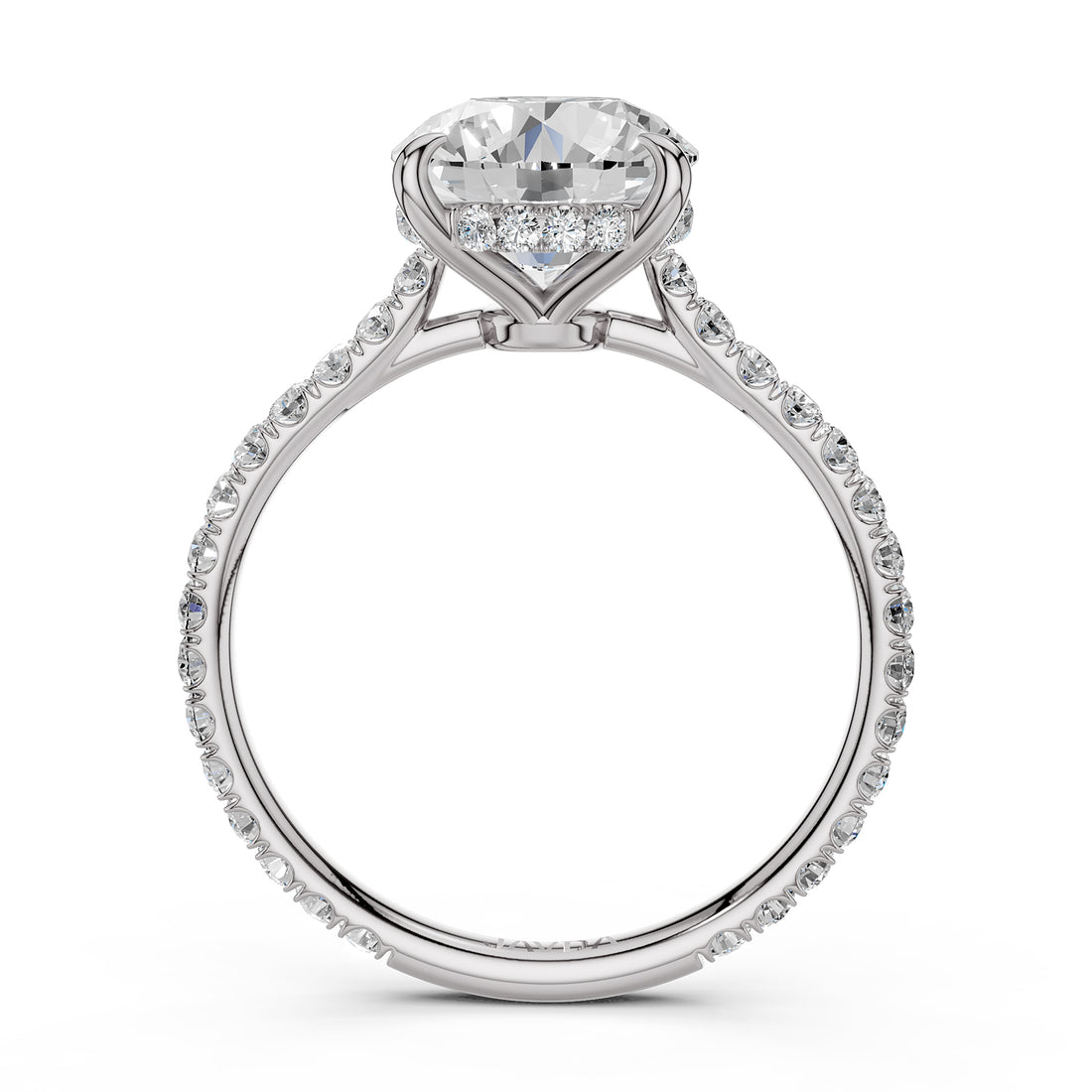 Hidden Halo french U Cut Pave Set Round Lab Grown Diamond Engagement Ring