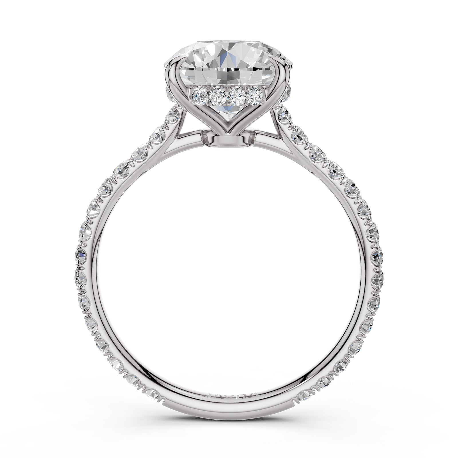 Hidden Halo U Pave Set Lab Grown Diamond Engagement Ring IGI Certified 2.47 Ctw.