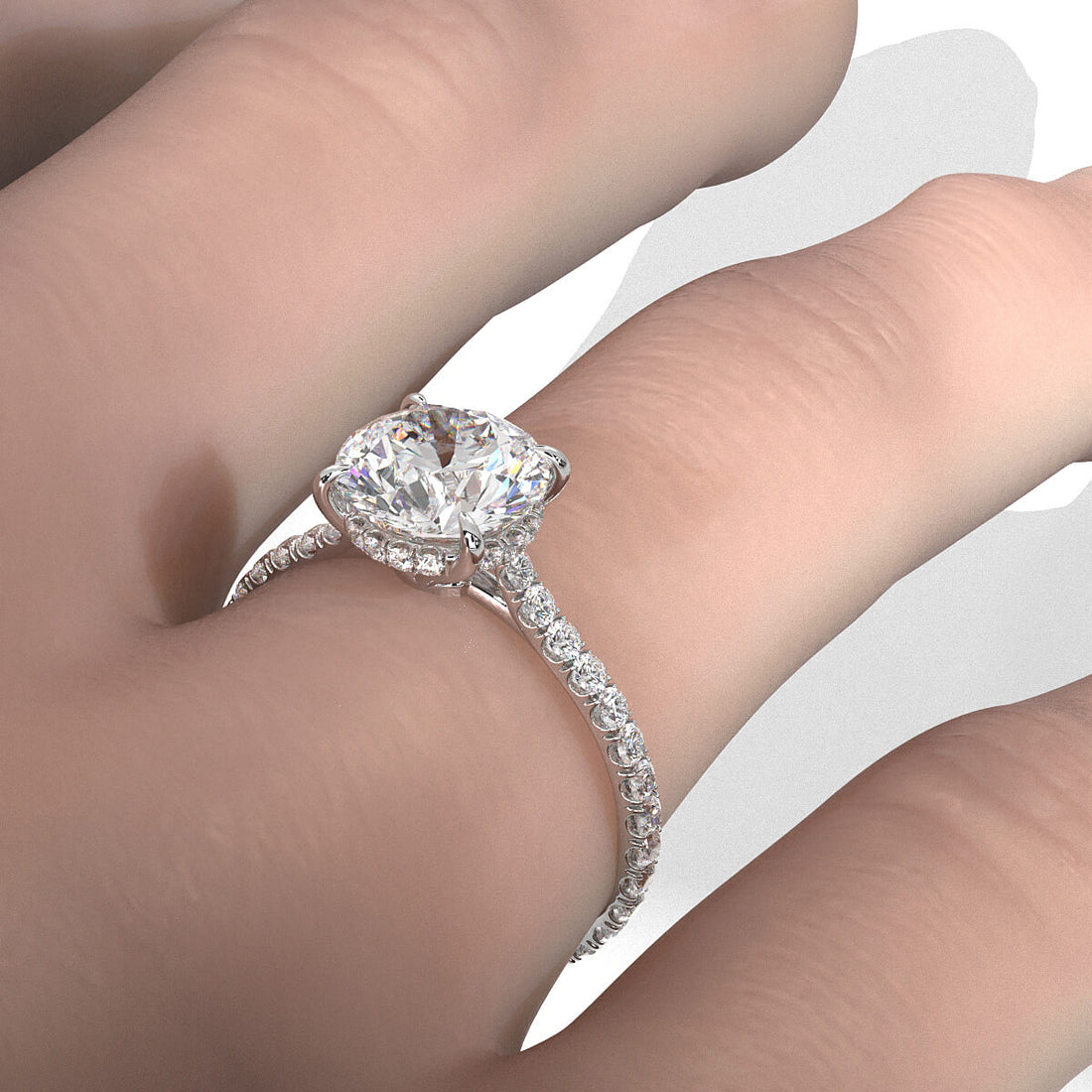 Hidden Halo U Pave Set Lab Grown Diamond Engagement Ring IGI Certified 2.47 Ctw.