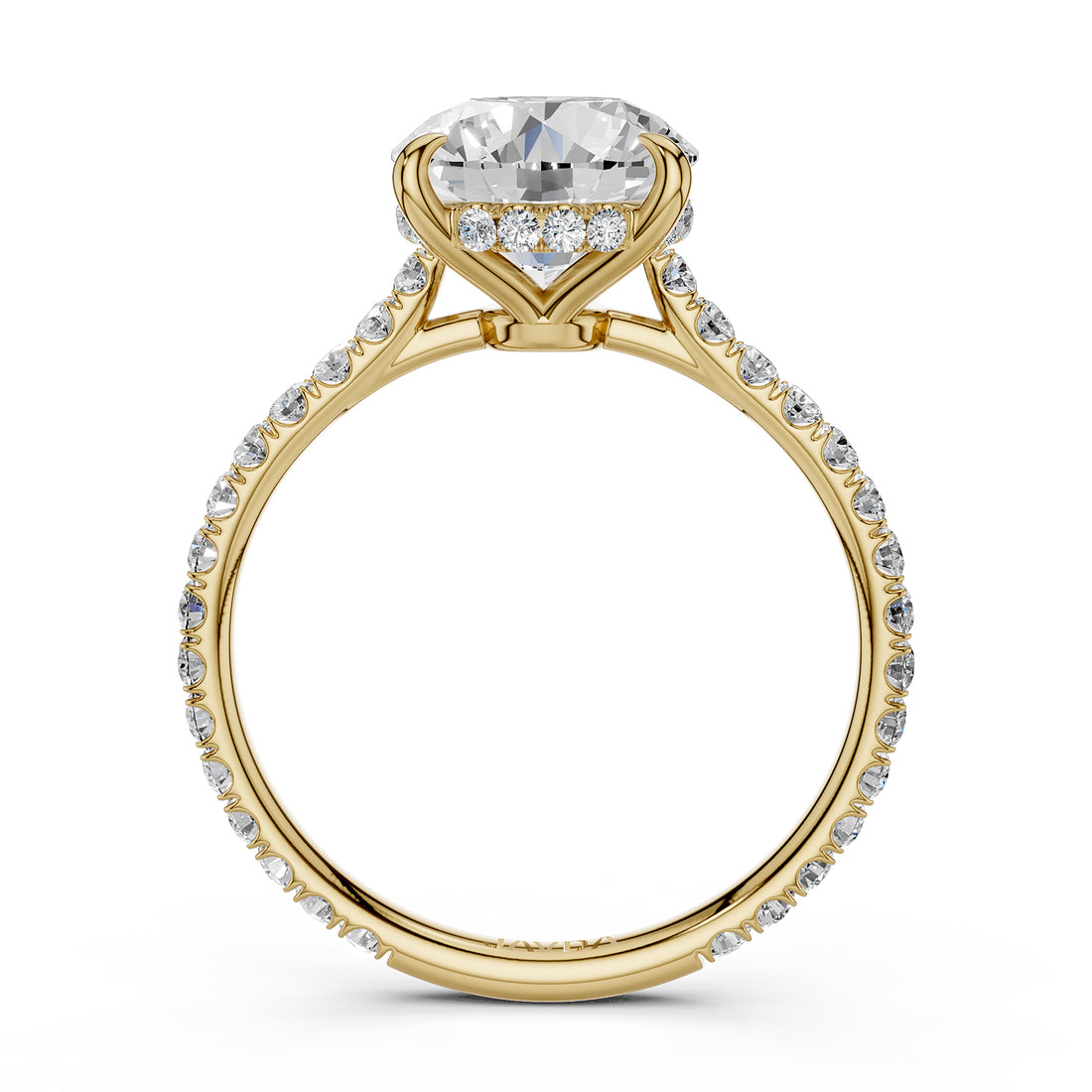 Hidden Halo french U Cut Pave Set Round Lab Grown Diamond Engagement Ring