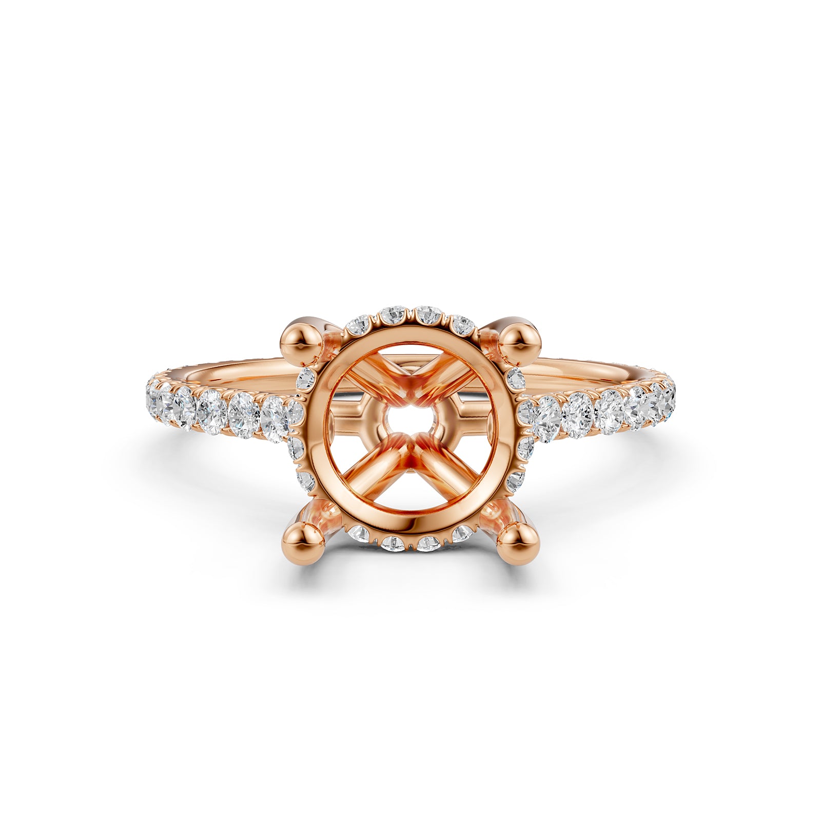 Hidden Halo U Pave Set Semi Mount Lab Grown Diamond Engagement Ring 0.47 Ct.