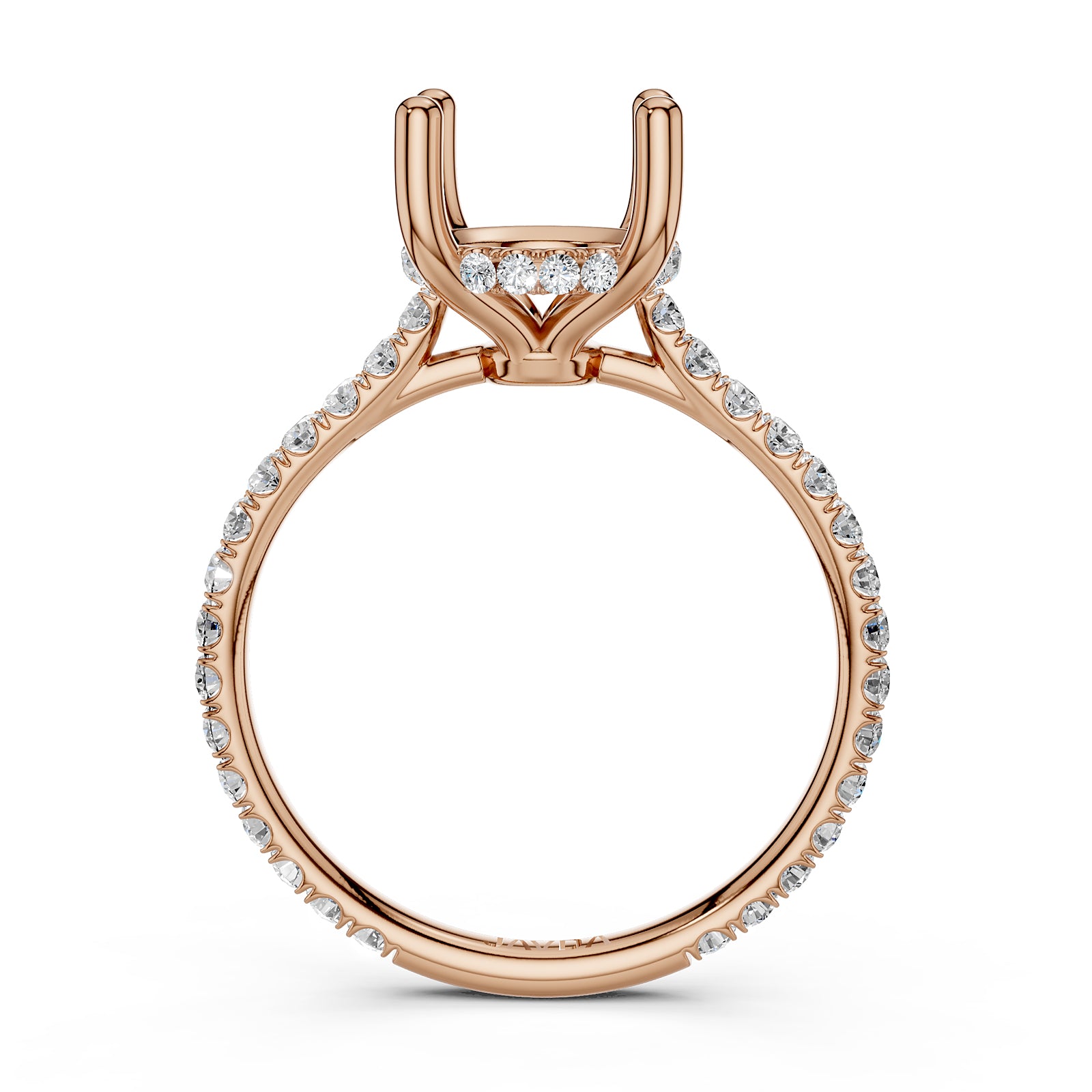 Hidden Halo U Pave Set Semi Mount Lab Grown Diamond Engagement Ring 0.47 Ct.