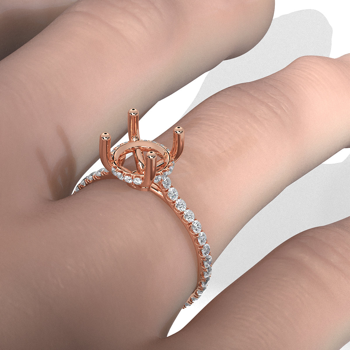 Hidden Halo U Pave Set Semi Mount Lab Grown Diamond Engagement Ring 0.47 Ct.