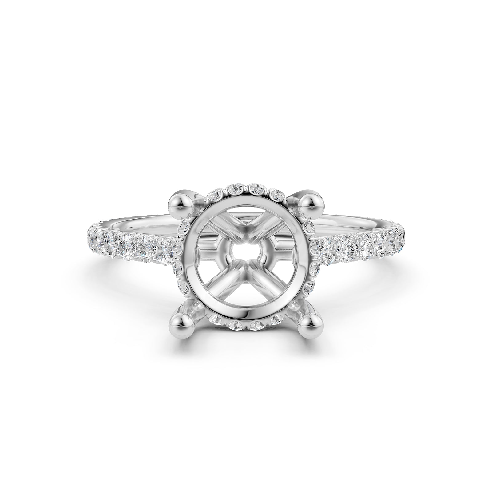 Hidden Halo U Pave Set Semi Mount Lab Grown Diamond Engagement Ring 0.47 Ct.