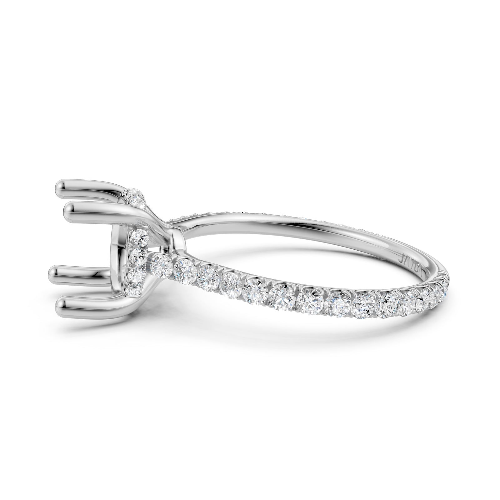 Hidden Halo U Pave Set Semi Mount Lab Grown Diamond Engagement Ring 0.47 Ct.
