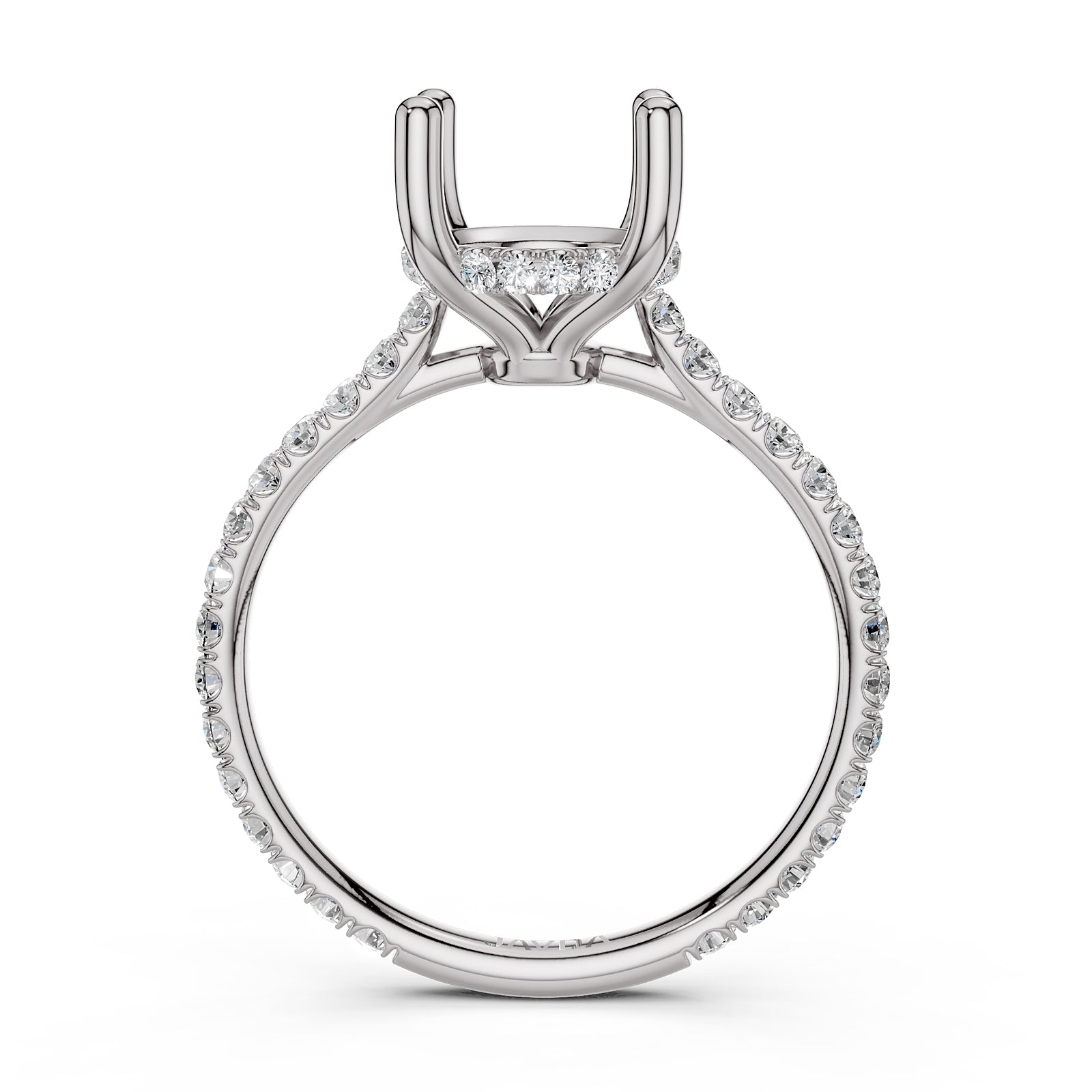 Hidden Halo U Pave Set Semi Mount Lab Grown Diamond Engagement Ring 0.47 Ct.