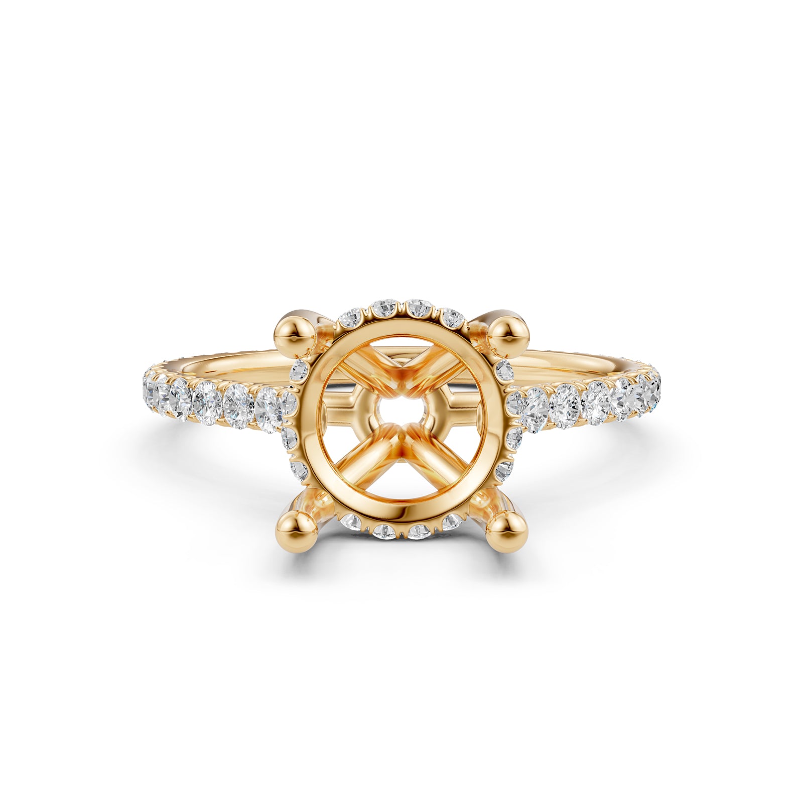 Hidden Halo U Pave Set Semi Mount Lab Grown Diamond Engagement Ring 0.47 Ct.