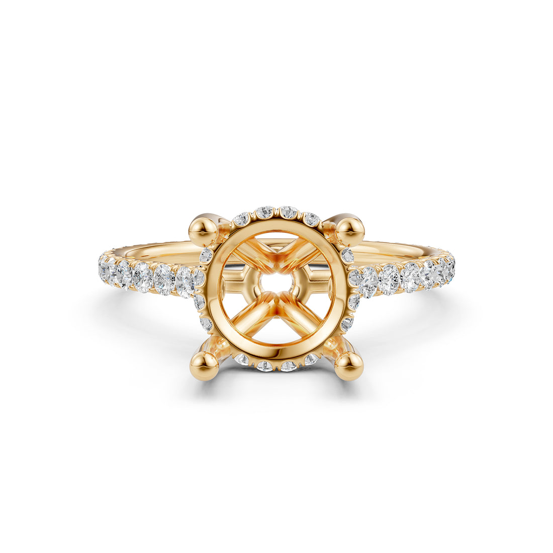 Hidden Halo U Pave Set Semi Mount Lab Grown Diamond Engagement Ring 0.47 Ct.