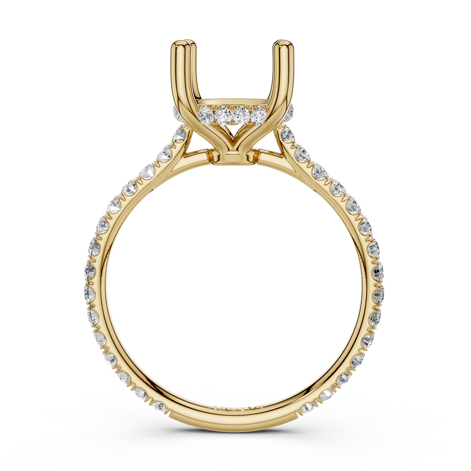 Hidden Halo U Pave Set Semi Mount Lab Grown Diamond Engagement Ring 0.47 Ct.