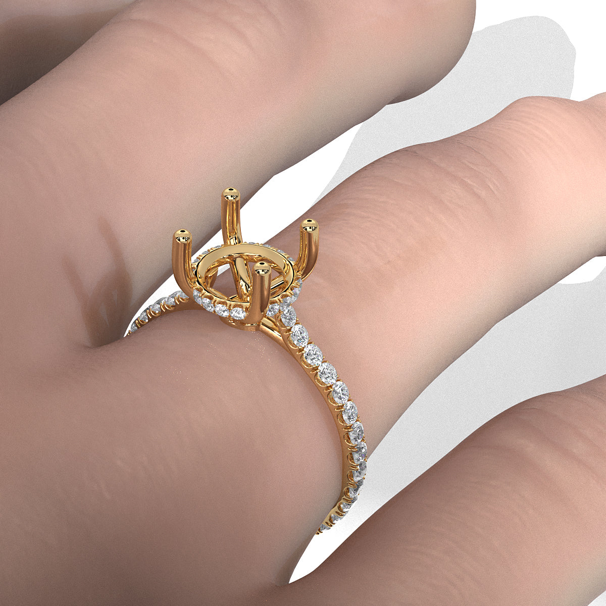 Hidden Halo U Pave Set Semi Mount Lab Grown Diamond Engagement Ring 0.47 Ct.