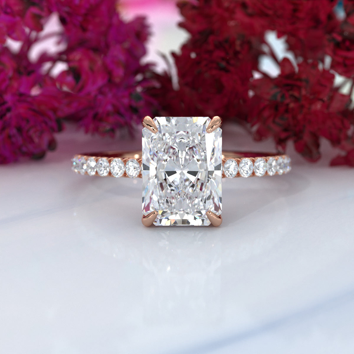 Hidden Halo U Pave Set Lab Grown Diamond Engagement Ring IGI Certified 2.47 Ctw.