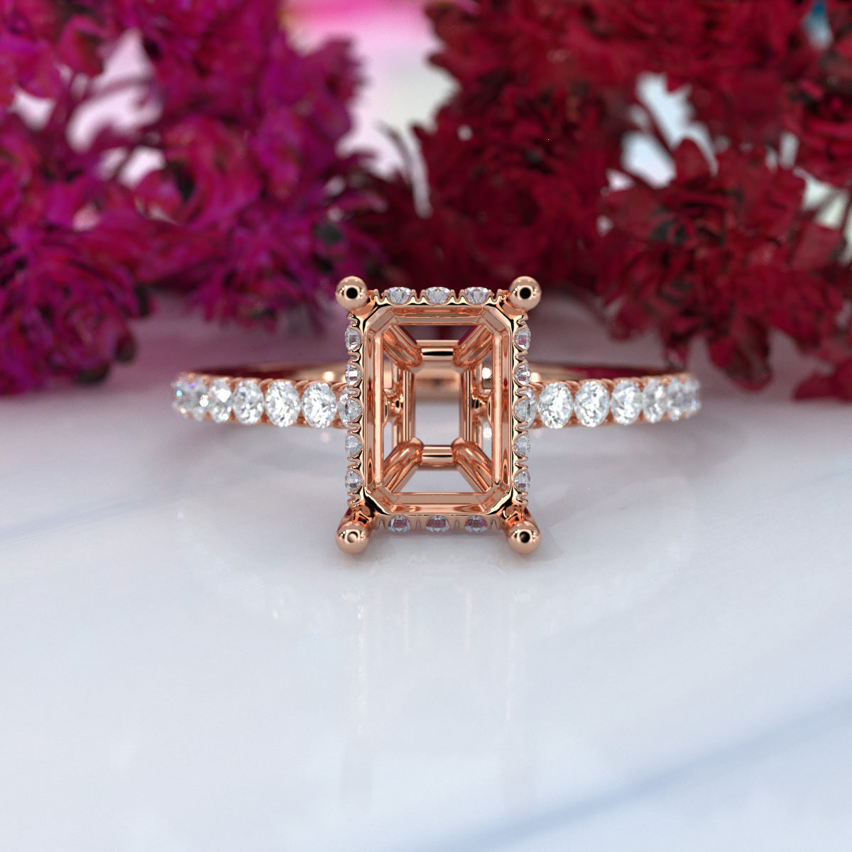 Hidden Halo U Pave Set Semi Mount Lab Grown Diamond Engagement Ring 0.47 Ct.