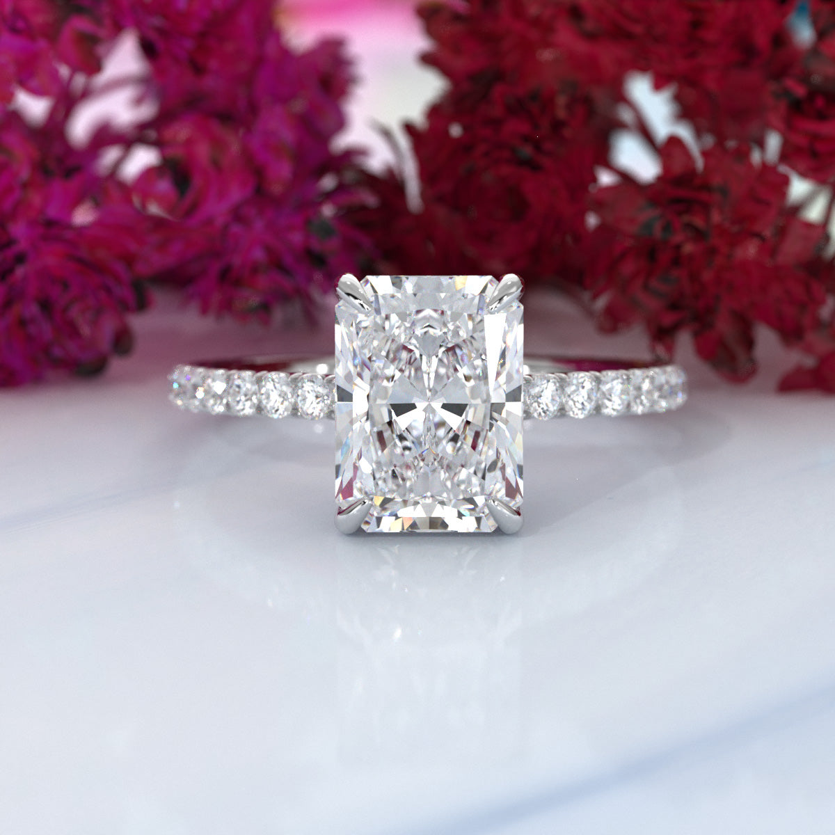 Hidden Halo U Pave Set Lab Grown Diamond Engagement Ring IGI Certified 2.47 Ctw.