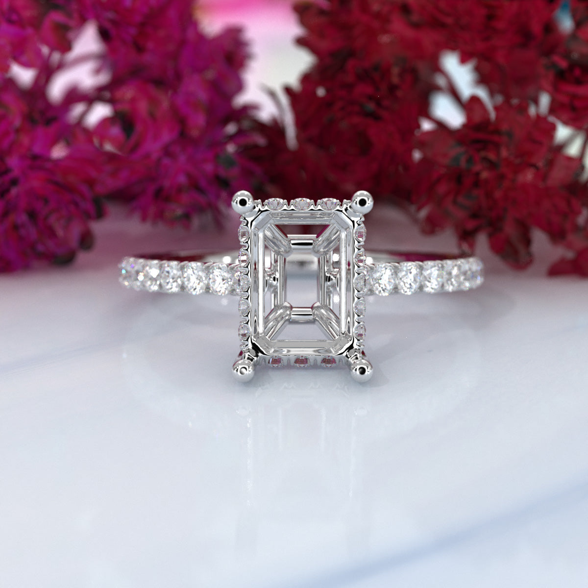 Hidden Halo U Pave Set Semi Mount Lab Grown Diamond Engagement Ring 0.47 Ct.