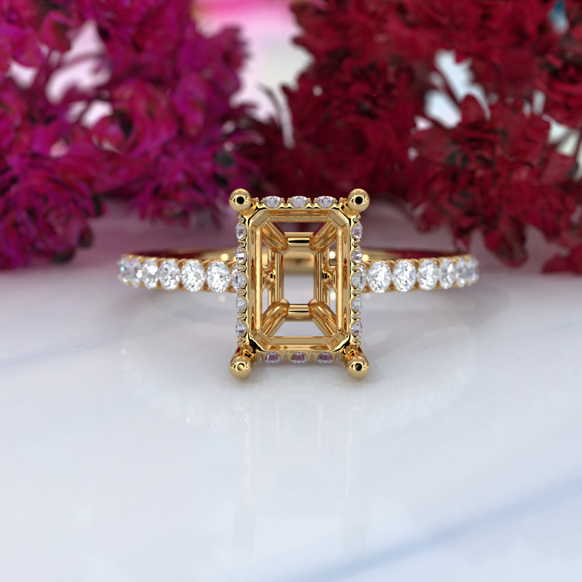 Hidden Halo U Pave Set Semi Mount Lab Grown Diamond Engagement Ring 0.47 Ct.