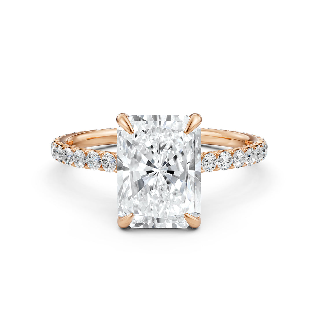 Hidden Halo French U Cut Pave Set Radiant Lab Grown Diamond Engagement Ring