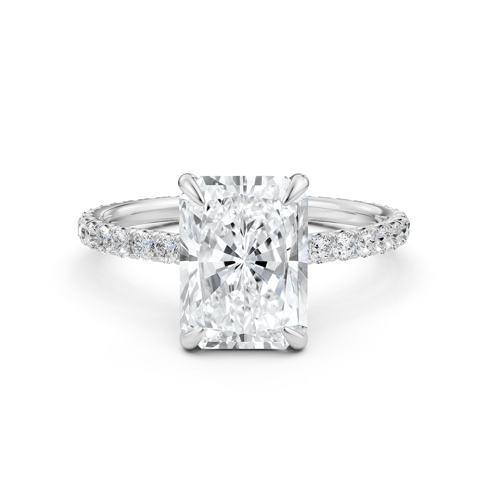 Hidden Halo French U Cut Pave Set Radiant Lab Grown Diamond Engagement Ring