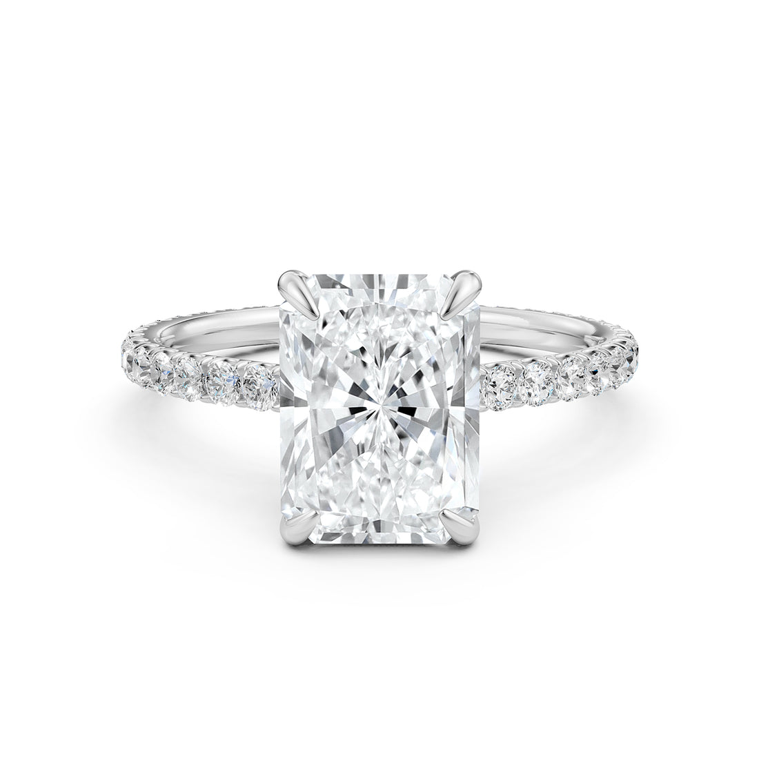 Hidden Halo French U Cut Pave Set Radiant Lab Grown Diamond Engagement Ring