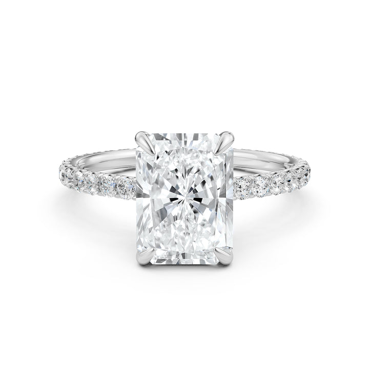 Hidden Halo French U Cut Pave Set Radiant Lab Grown Diamond Engagement Ring