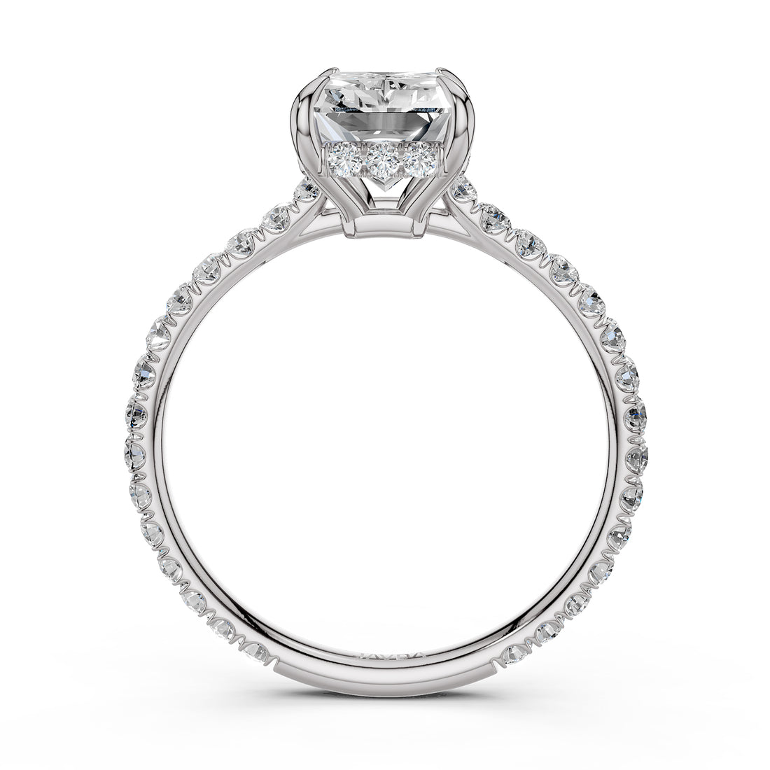 Hidden Halo French U Cut Pave Set Radiant Lab Grown Diamond Engagement Ring