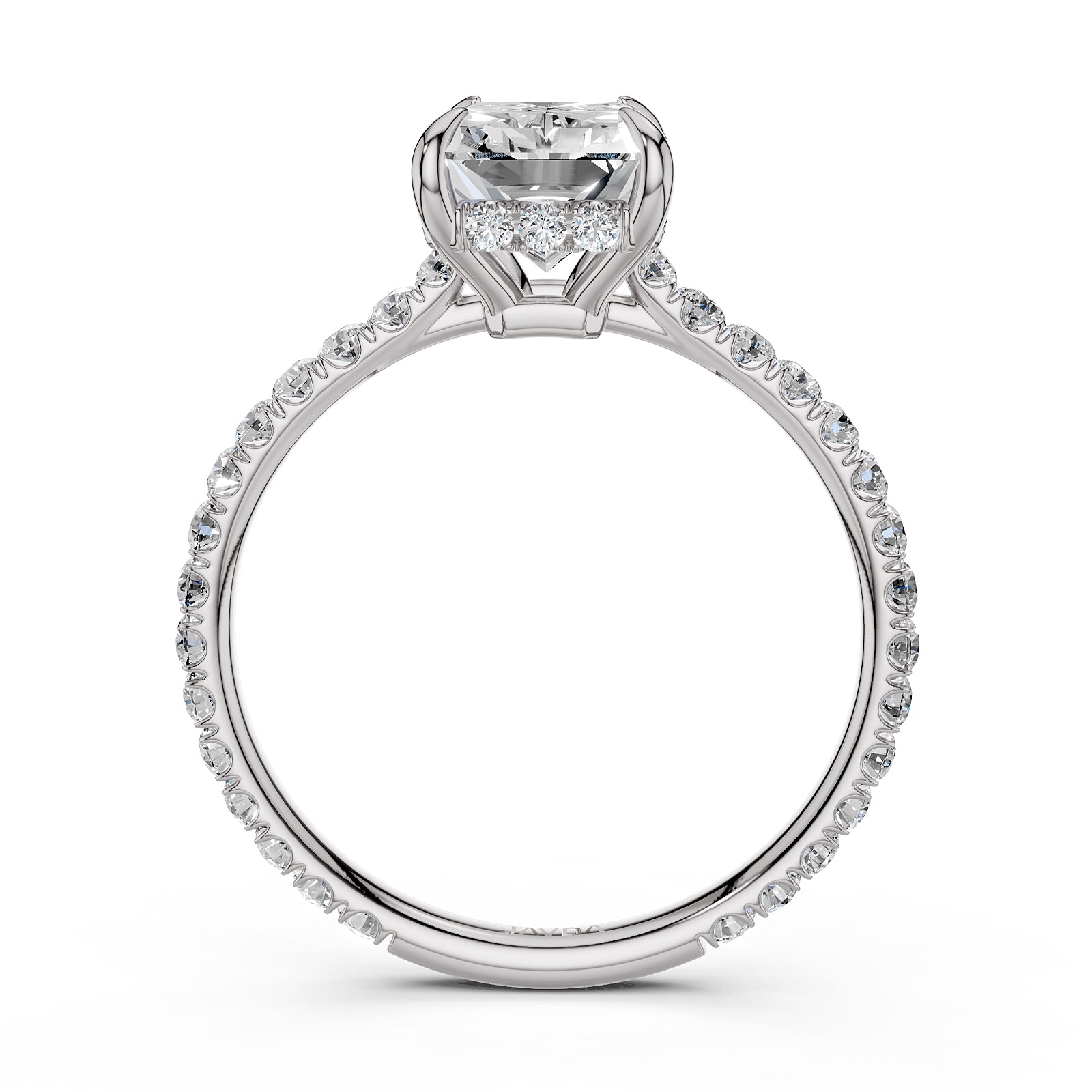 Hidden Halo U Pave Set Lab Grown Diamond Engagement Ring IGI Certified 2.47 Ctw.