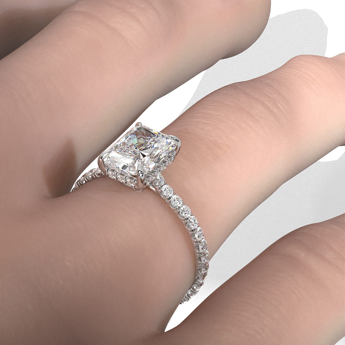 Hidden Halo U Pave Set Lab Grown Diamond Engagement Ring IGI Certified 2.47 Ctw.