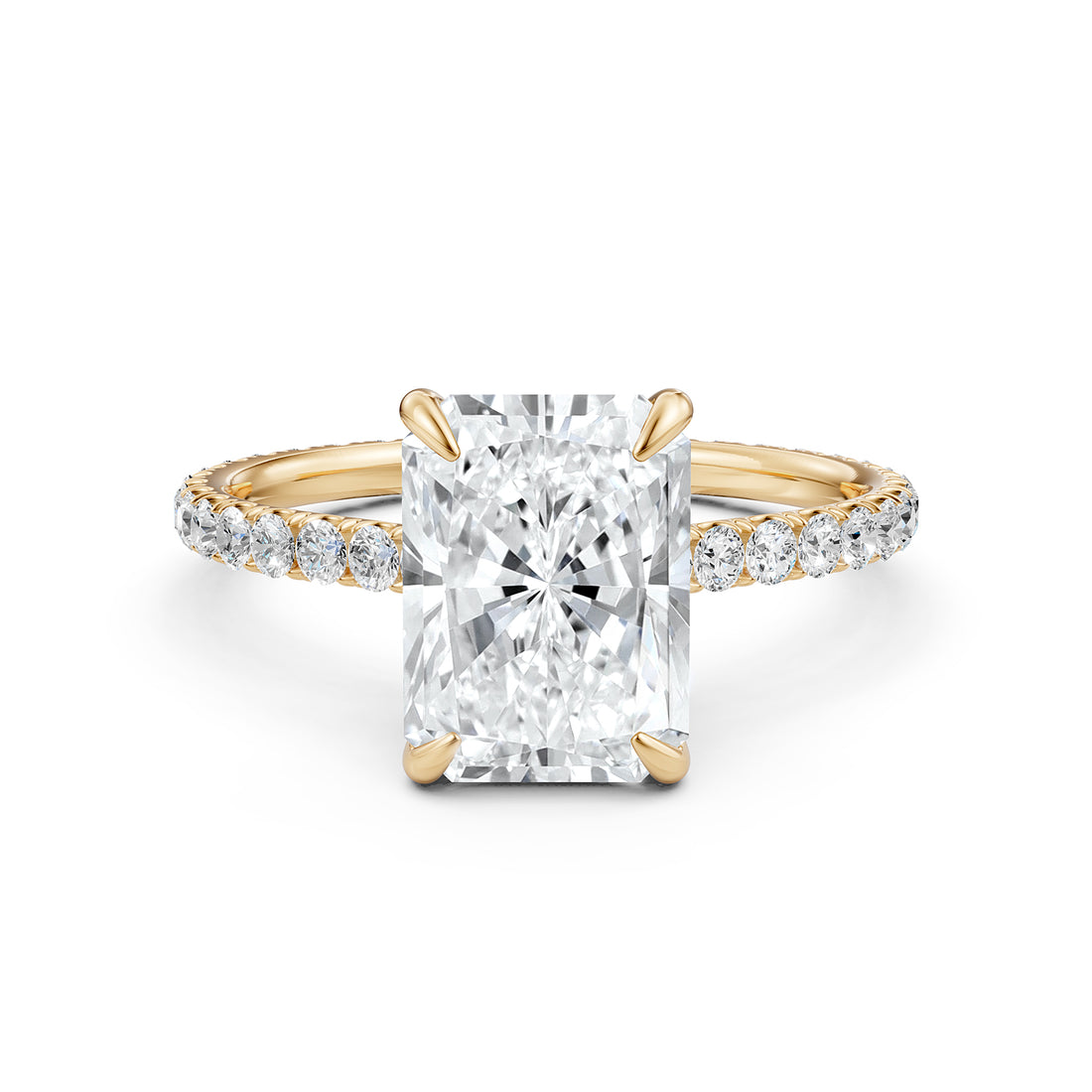 Hidden Halo French U Cut Pave Set Radiant Lab Grown Diamond Engagement Ring
