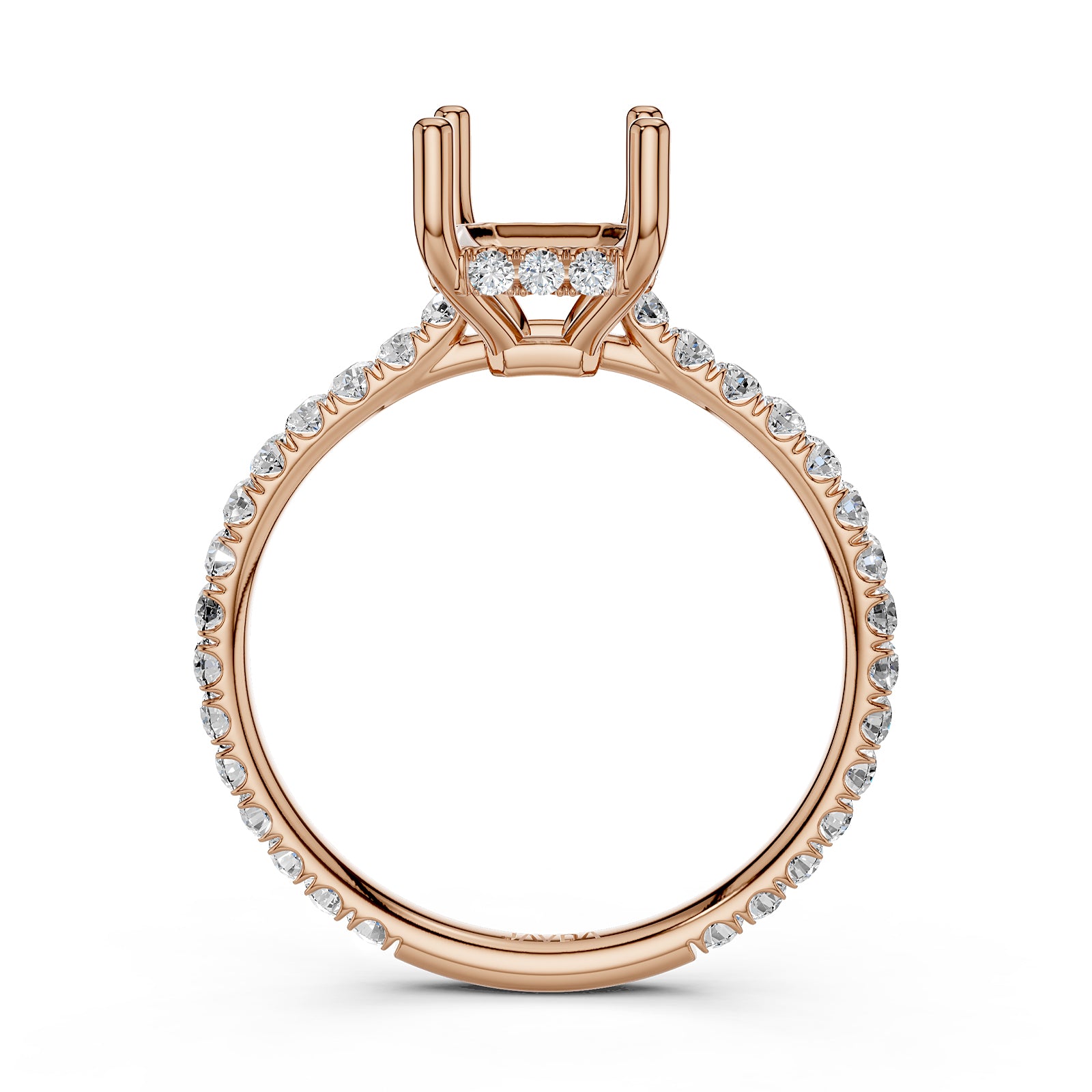 Hidden Halo U Pave Set Semi Mount Lab Grown Diamond Engagement Ring 0.47 Ct.