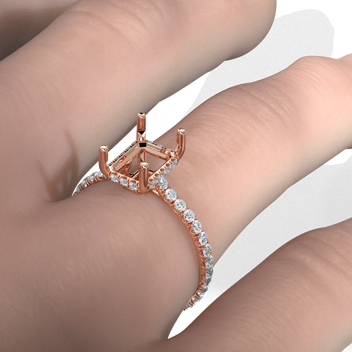 Hidden Halo U Pave Set Semi Mount Lab Grown Diamond Engagement Ring 0.47 Ct.