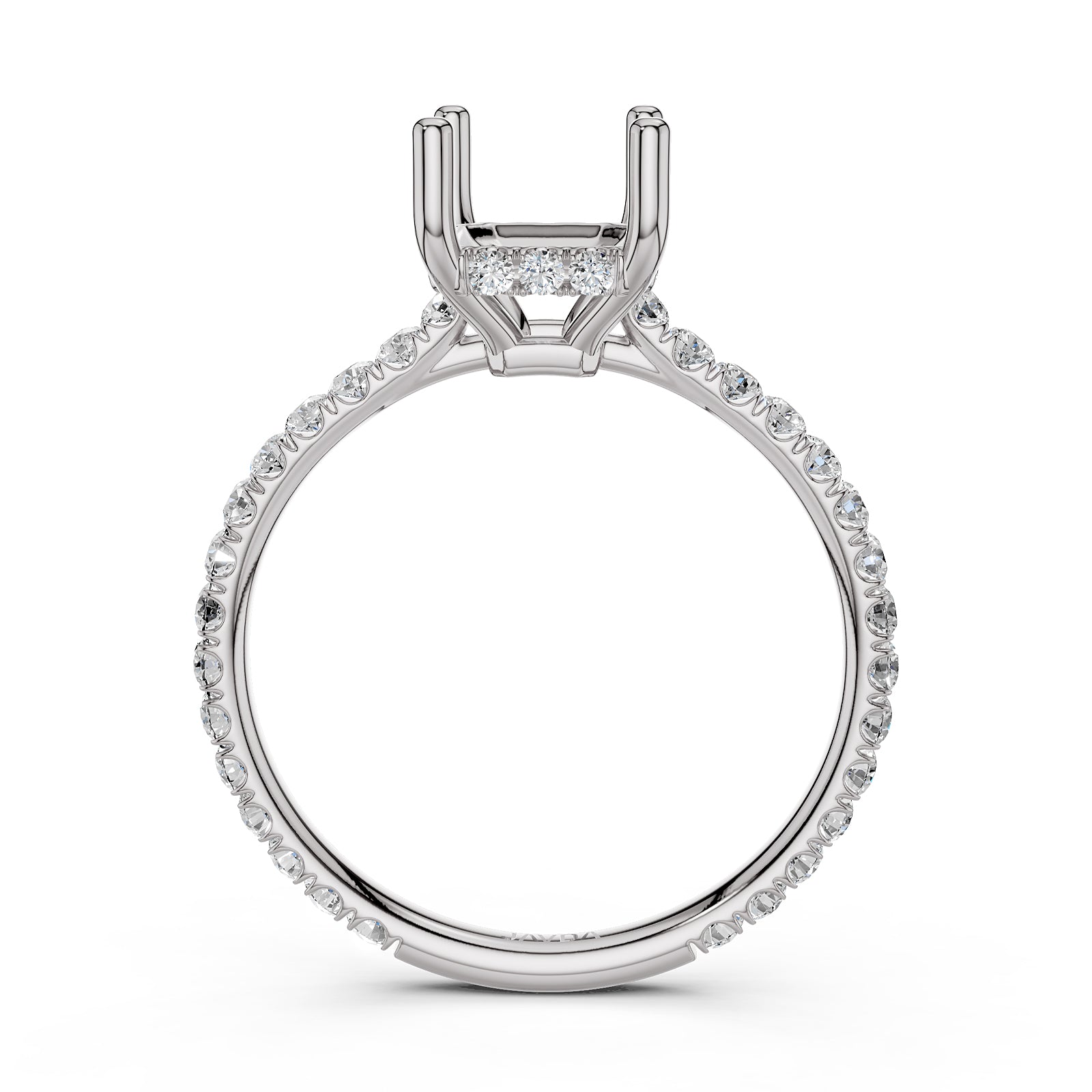 Hidden Halo U Pave Set Semi Mount Lab Grown Diamond Engagement Ring 0.47 Ct.