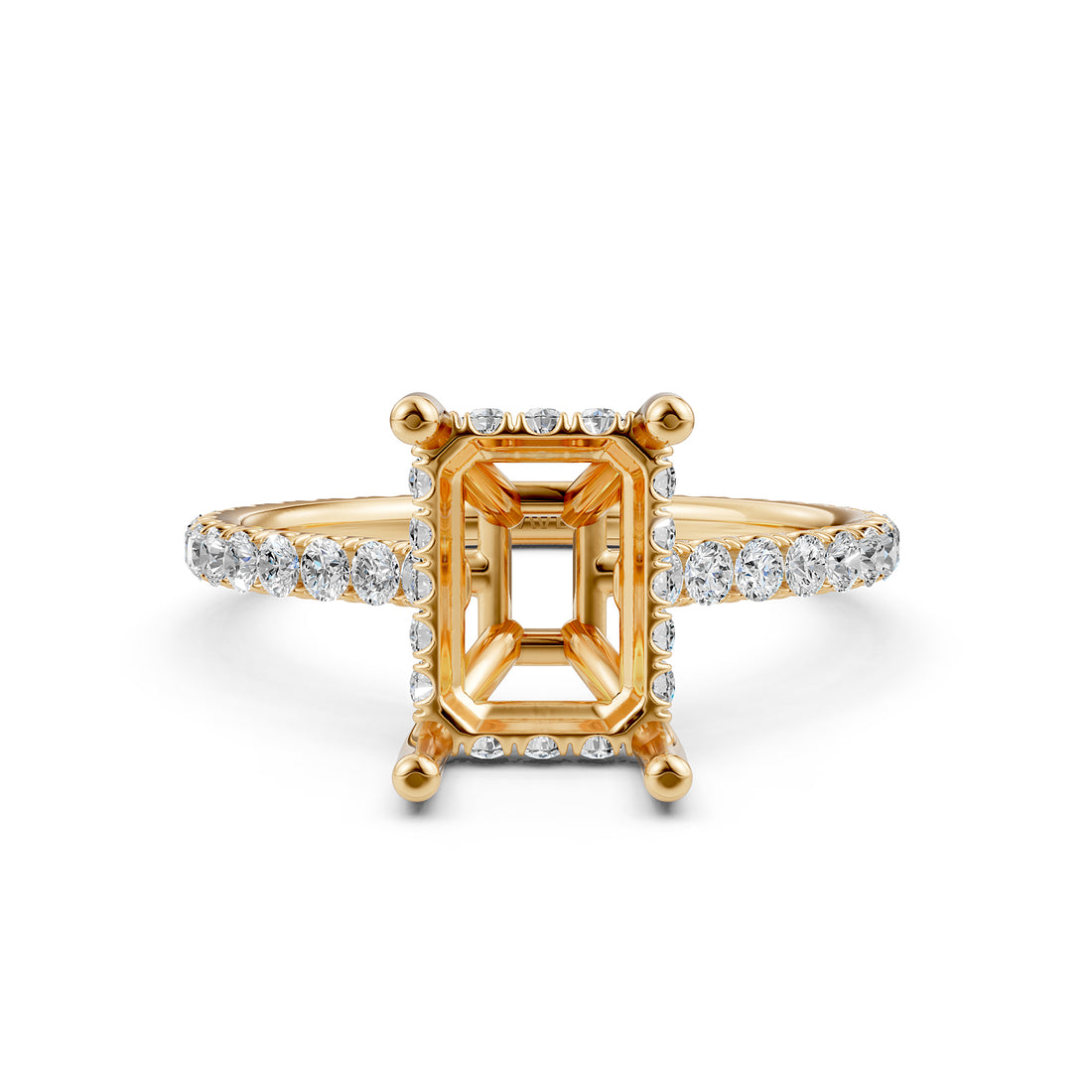 Hidden Halo U Pave Set Semi Mount Lab Grown Diamond Engagement Ring 0.47 Ct.