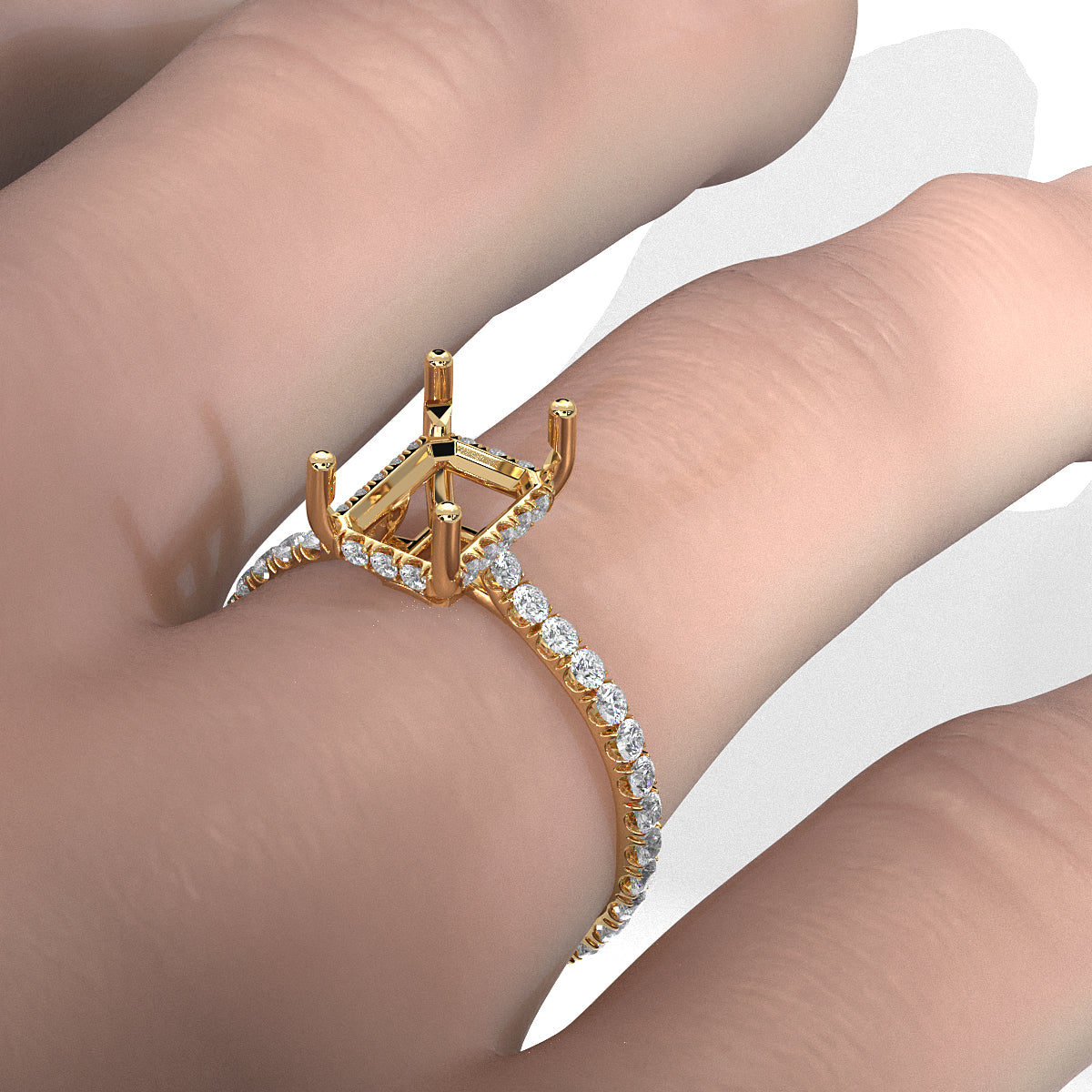 Hidden Halo U Pave Set Semi Mount Lab Grown Diamond Engagement Ring 0.47 Ct.