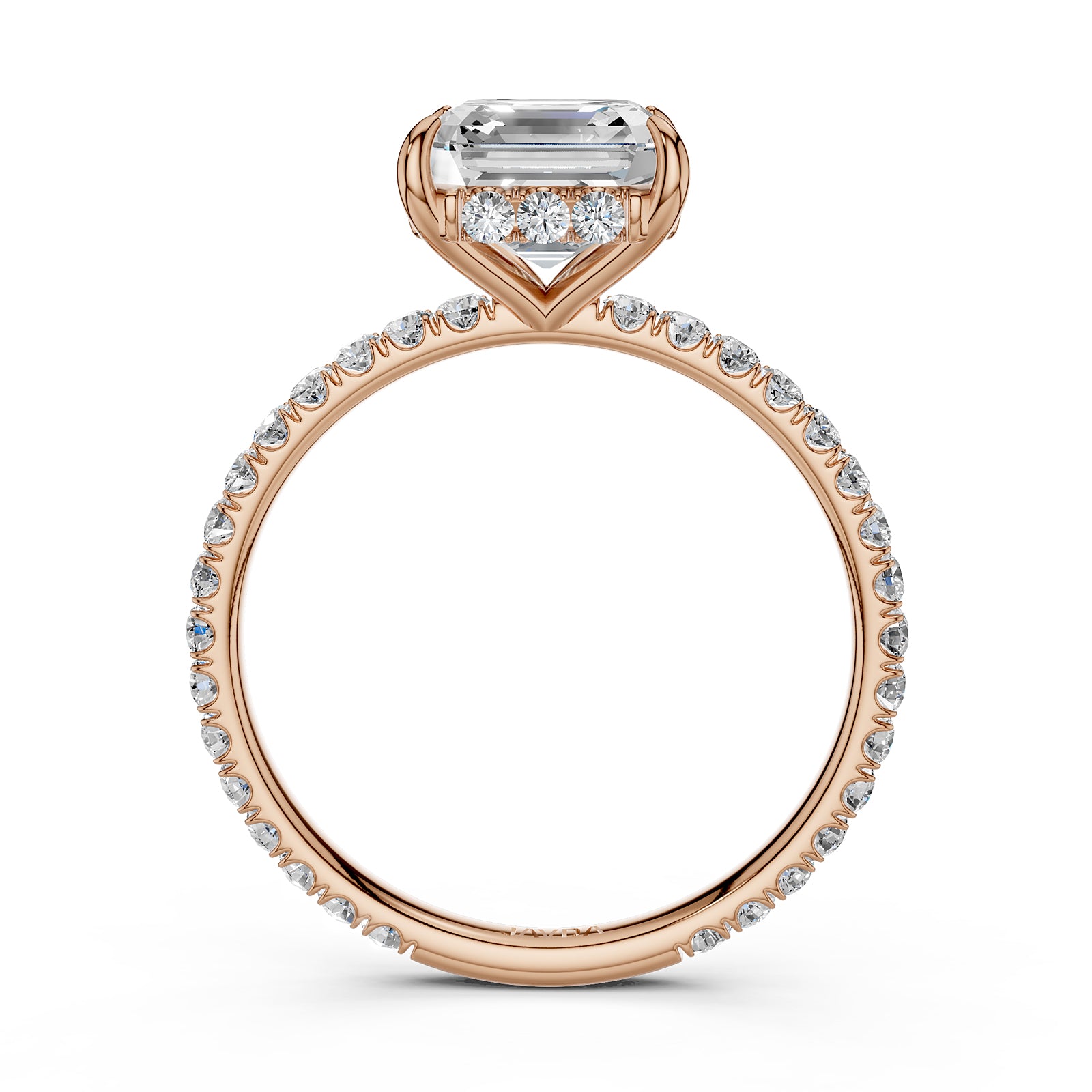 U cut french Pave set Hidden Halo Asscher Diamond Engagement Ring 14k White Gold