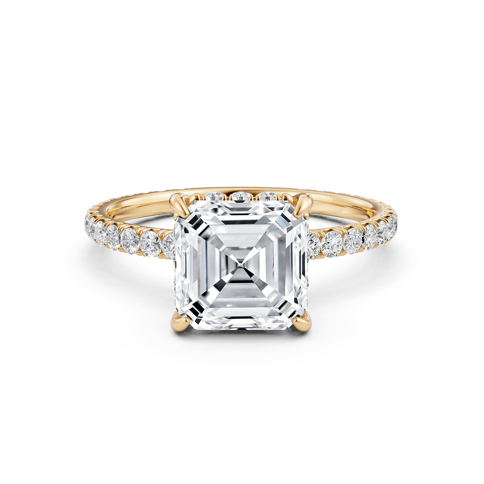 U cut french Pave set Hidden Halo Asscher Diamond Engagement Ring 14k White Gold