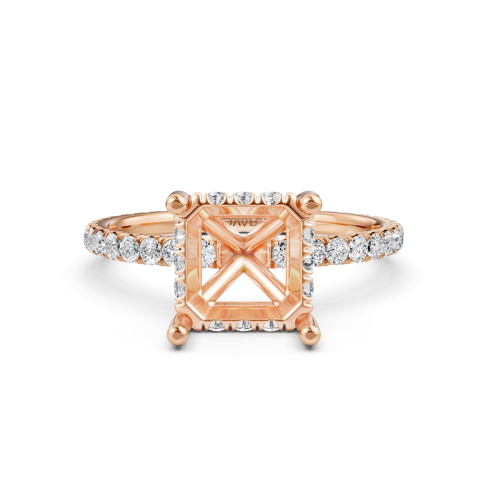 U Pave Set Hidden Halo Semi Mount Lab Grown Diamond Engagement Ring 0.48 Ct.