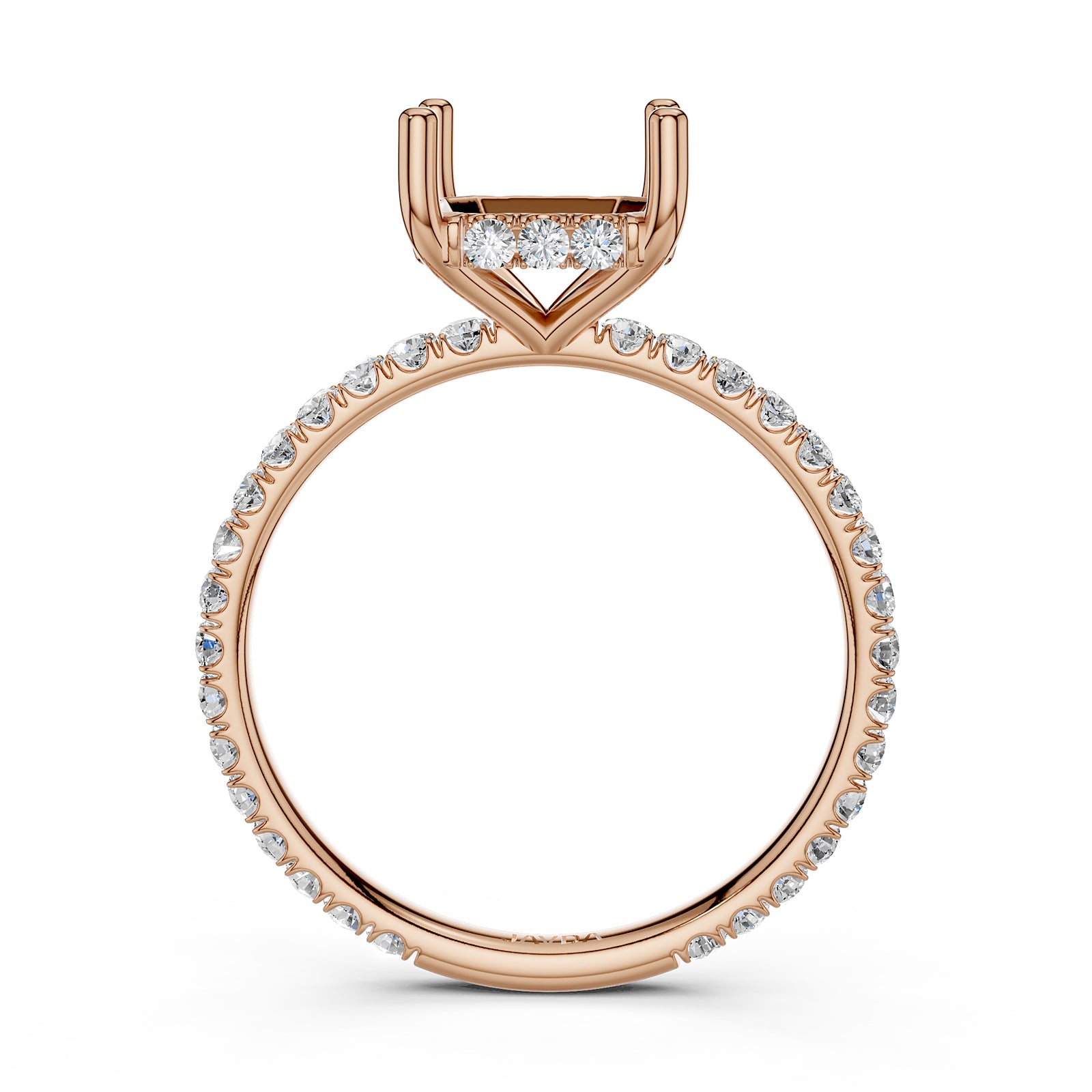 U Pave Set Hidden Halo Semi Mount Lab Grown Diamond Engagement Ring 0.48 Ct.