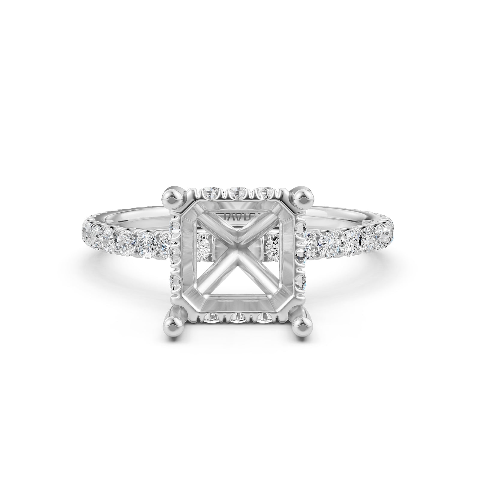 U Pave Set Hidden Halo Semi Mount Lab Grown Diamond Engagement Ring 0.48 Ct.