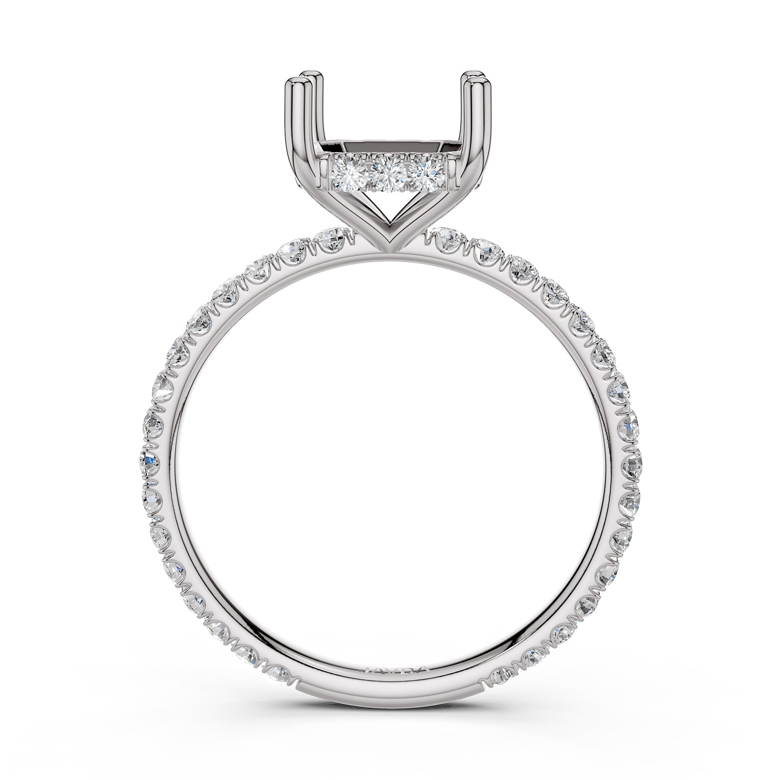 U Pave Set Hidden Halo Semi Mount Lab Grown Diamond Engagement Ring 0.48 Ct.