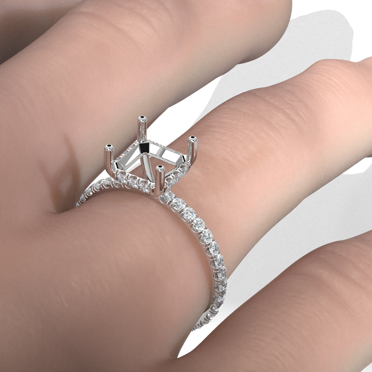 U Pave Set Hidden Halo Semi Mount Lab Grown Diamond Engagement Ring 0.48 Ct.